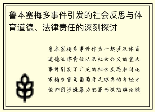 鲁本塞梅多事件引发的社会反思与体育道德、法律责任的深刻探讨
