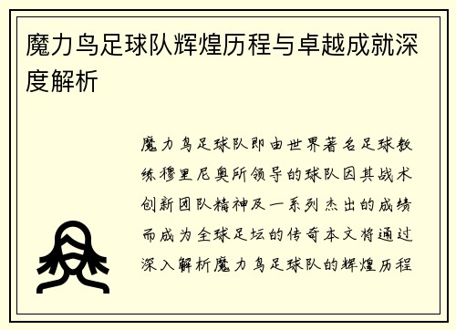 魔力鸟足球队辉煌历程与卓越成就深度解析 魔力鸟足球队辉煌历程与卓越成就深度解析